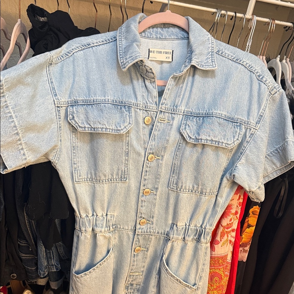We The Free Light Blue Denim Jumpsuit